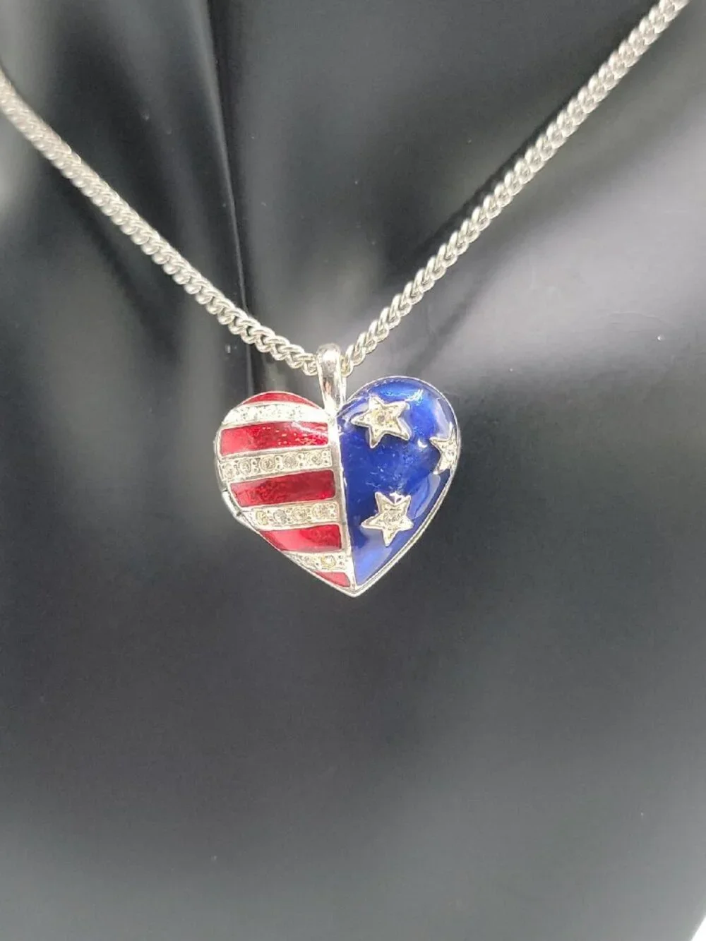 Patriotic Locket Necklace 3-D American Flag Locket on 18